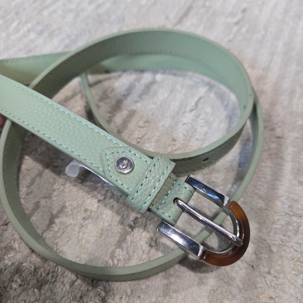 Carpisa Womens Sage Green Pebble Grain Leather Belt Tortoise Buckle M